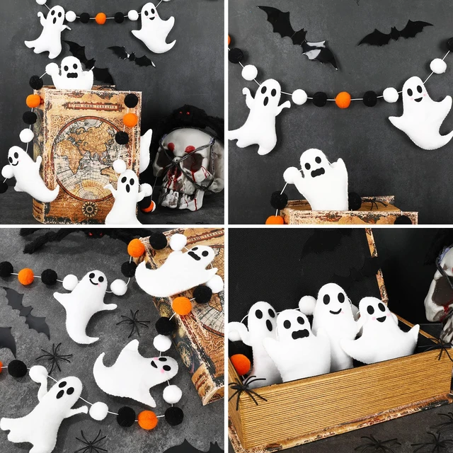Alt view image 3 of 7 - 6.6 Ft Halloween Theme Banner Different Expressions Cute Ghosts Banner Black White Orange Party Banner Felt Ball Garland for Halloween Haunted Houses Decors Doorways Home Mantel Suppliers