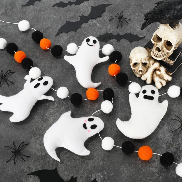Alt view image 6 of 7 - 6.6 Ft Halloween Theme Banner Different Expressions Cute Ghosts Banner Black White Orange Party Banner Felt Ball Garland for Halloween Haunted Houses Decors Doorways Home Mantel Suppliers
