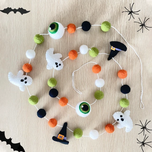 Main image of Halloween Felt Garlands Ghost Halloweens Garland Felts Balls Decorations Fall Pom Pom Garlands Halloween Banner Indoor Holiday Felts Garlans for Hallo ween Thanksgiving Fall Home Decor