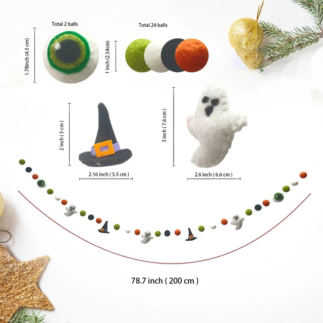 Alt view image 2 of 7 - Halloween Felt Garlands Ghost Halloweens Garland Felts Balls Decorations Fall Pom Pom Garlands Halloween Banner Indoor Holiday Felts Garlans for Hallo ween Thanksgiving Fall Home Decor