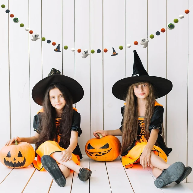 Alt view image 4 of 7 - Halloween Felt Garlands Ghost Halloweens Garland Felts Balls Decorations Fall Pom Pom Garlands Halloween Banner Indoor Holiday Felts Garlans for Hallo ween Thanksgiving Fall Home Decor