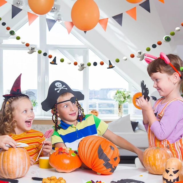 Alt view image 3 of 7 - Halloween Felt Garlands Ghost Halloweens Garland Felts Balls Decorations Fall Pom Pom Garlands Halloween Banner Indoor Holiday Felts Garlans for Hallo ween Thanksgiving Fall Home Decor