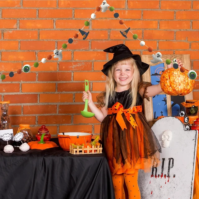 Alt view image 5 of 7 - Halloween Felt Garlands Ghost Halloweens Garland Felts Balls Decorations Fall Pom Pom Garlands Halloween Banner Indoor Holiday Felts Garlans for Hallo ween Thanksgiving Fall Home Decor