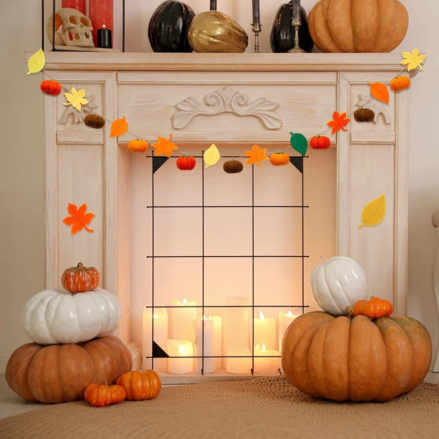 Alt view image 6 of 6 - 2 Pcs Fall Pumpkin Garland 78 Inch Felt Thanksgiving Banner | Maple Leaves Pom Pom Design, Farmhouse Autumn Harvest Decor, For Mantel Fireplace, Halloween Thanksgiving Party