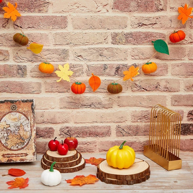 Alt view image 4 of 6 - 2 Pcs Fall Pumpkin Garland 78 Inch Felt Thanksgiving Banner | Maple Leaves Pom Pom Design, Farmhouse Autumn Harvest Decor, For Mantel Fireplace, Halloween Thanksgiving Party