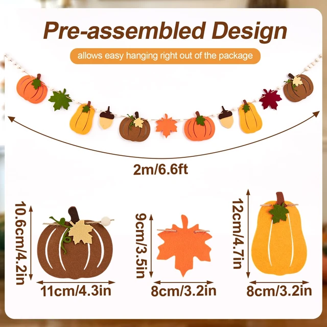 Alt view image 2 of 7 - Fall Garland Felt Pumpkin Decor for Home Thanksgiving Decorations with Fall Leaf and Pumpkin Decoration, Halloween Decor for Classroom,Office,Living Room