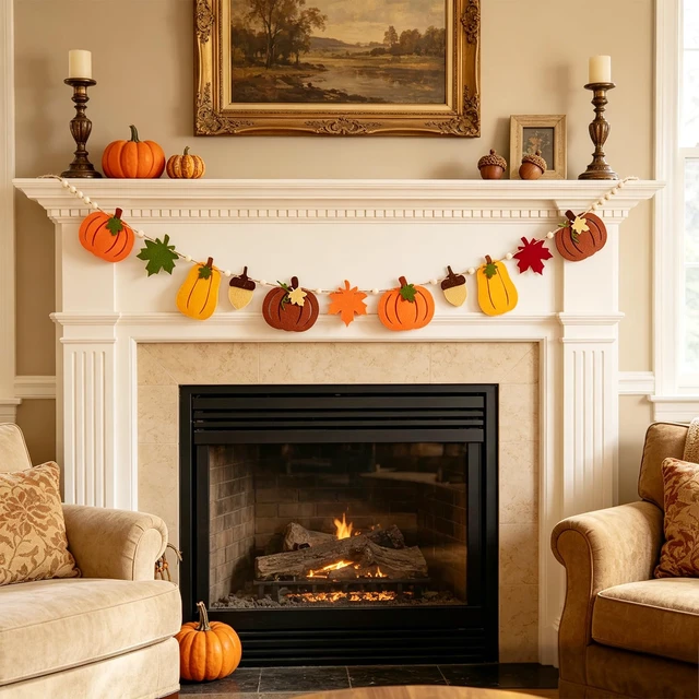 Alt view image 5 of 7 - Fall Garland Felt Pumpkin Decor for Home Thanksgiving Decorations with Fall Leaf and Pumpkin Decoration, Halloween Decor for Classroom,Office,Living Room