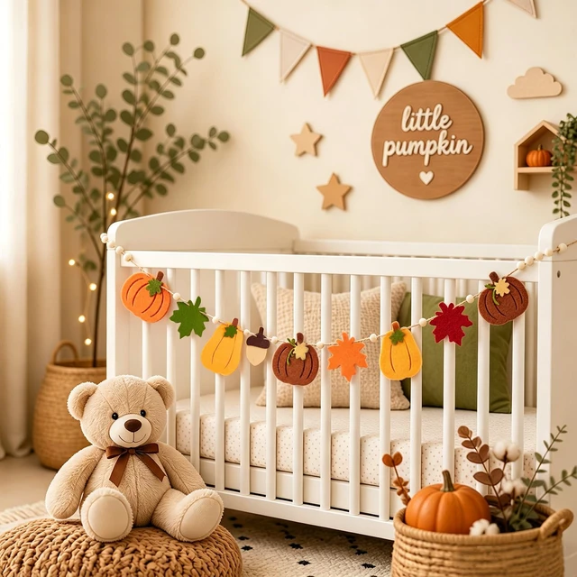 Alt view image 7 of 7 - Fall Garland Felt Pumpkin Decor for Home Thanksgiving Decorations with Fall Leaf and Pumpkin Decoration, Halloween Decor for Classroom,Office,Living Room
