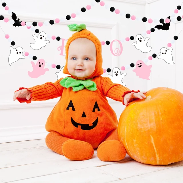 Alt view image 3 of 7 - 3pcs Halloween Boo Felt Garland Banner Bat Hanging Bunting Banner Ghost Theme Party Banner Black Pink White Pompom Ball Banner Halloween Party Felt Garland for Wall Fireplace Home Decor