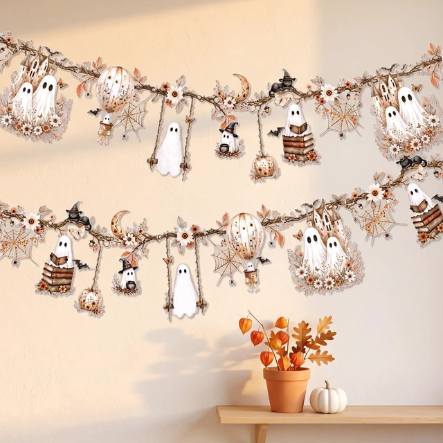 Main image of Halloween Ghost Garland, Waterproof Halloween Garland Decorations for Indoor, Outdoor, Office, Classroom, Home Mantels