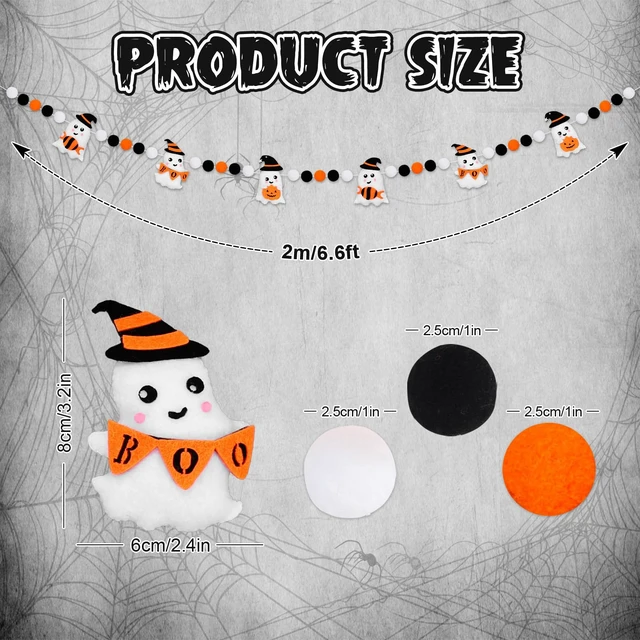Alt view image 2 of 7 - Halloween Felt Banner Cute 3D Ghost Hanging Garland Black Orange White Pom Ball Banner for Home Mantel Wall Window Decor Trick or Treat Party Supplies