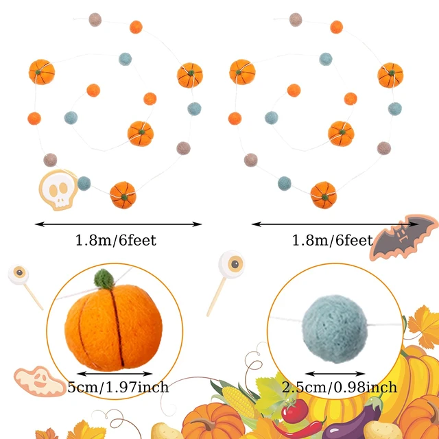 Alt view image 7 of 7 - 2 Pcs Fall Felt Pumpkin Garland Autumn Hanging Decor for Home Mantel | Felt Colorful Pom Poms Ball Banner Orange for Indoor Mantle Wall Decor, Boho Reusable Seasonal Display for Classroom Bedroom