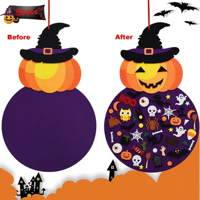 Alt view image 2 of 7 - DIY Halloween Pumpkin Witch Decor, Felt Halloween Crafts for Kids | 2.8FT Hanging Decor, Felt Halloween, Toddler Halloween Crafts, 50+ Ornaments, Indoor Outdoor Door Wall & Party Decoration
