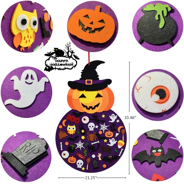 Alt view image 3 of 7 - DIY Halloween Pumpkin Witch Decor, Felt Halloween Crafts for Kids | 2.8FT Hanging Decor, Felt Halloween, Toddler Halloween Crafts, 50+ Ornaments, Indoor Outdoor Door Wall & Party Decoration