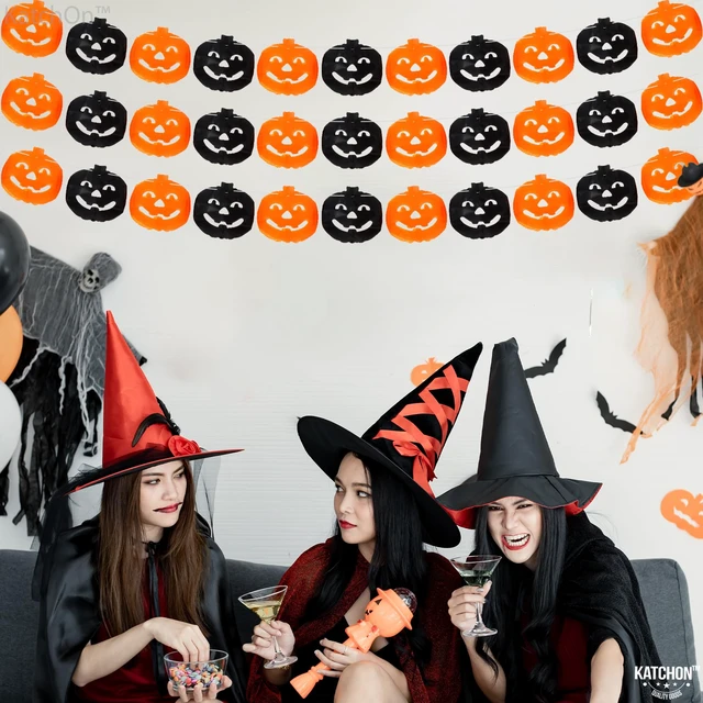 Alt view image 3 of 7 - Long Pumpkin Halloween Garland 10 Feet | 3 Strings, No DIY, Black and Orange Pumpkin Garland for Halloween Party Decorations