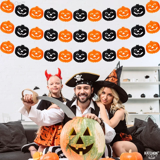 Alt view image 6 of 7 - Long Pumpkin Halloween Garland 10 Feet | 3 Strings, No DIY, Black and Orange Pumpkin Garland for Halloween Party Decorations
