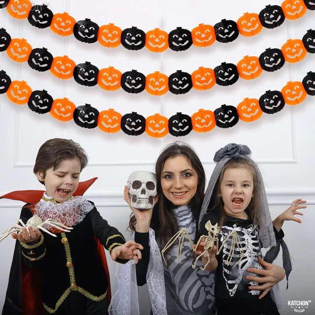 Alt view image 7 of 7 - Long Pumpkin Halloween Garland 10 Feet | 3 Strings, No DIY, Black and Orange Pumpkin Garland for Halloween Party Decorations