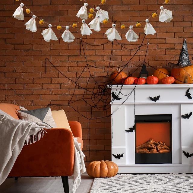 Alt view image 4 of 6 - Felt Ghosts + Pumpkin Garland - Easy to Hang Halloween Party Banner Decoration - Fall Décor, 100% New Zealand Wool, Hand-Felted in Nepal - 4' Long, 6 Ghosts, 7 Pumpkins Ornaments