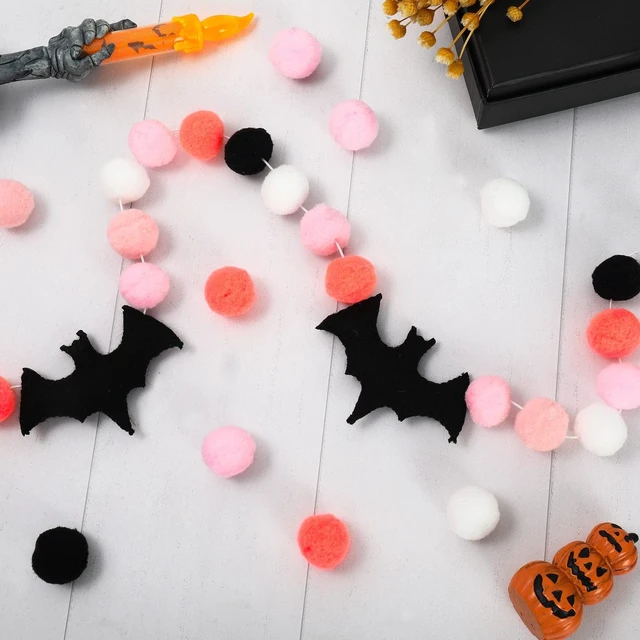 Main image of 8.2 Ft Halloween Banner Felt Bats Balls Banner Black White Pink Decorative Pom Pom Banner Halloween Party Pom Garland for Halloween Haunted Houses Decoration Doorways Home Mantel Supplies