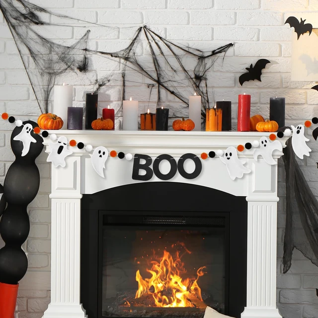 Alt view image 2 of 7 - 6.6Ft Ghost Garland Halloween Felt Boo Banner for Halloween Home Mantel Wall Window Decor Party Supplies