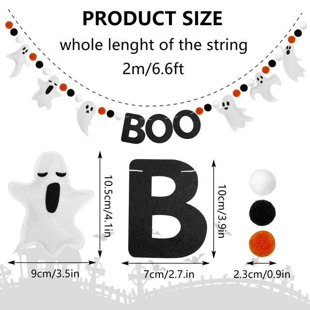 Alt view image 3 of 7 - 6.6Ft Ghost Garland Halloween Felt Boo Banner for Halloween Home Mantel Wall Window Decor Party Supplies