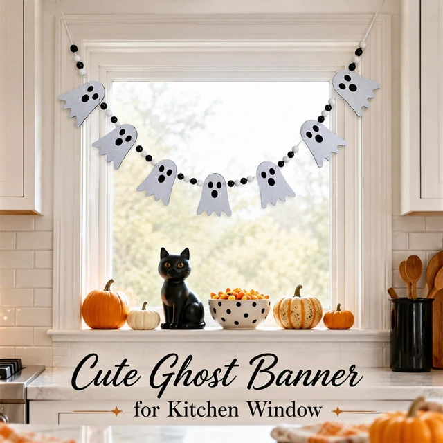 Alt view image 7 of 7 - Halloween Ghost Garland Decorations Cute Halloween Banner for Party Decor
