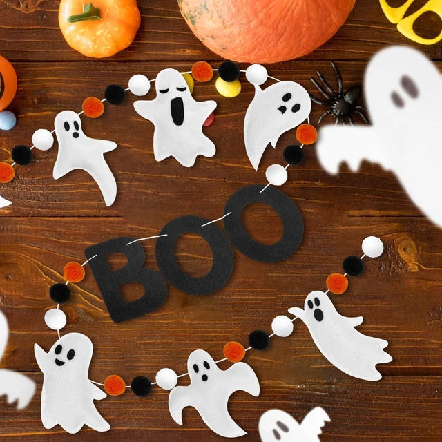 Alt view image 4 of 7 - 6.6Ft Ghost Garland Halloween Felt Boo Banner for Halloween Home Mantel Wall Window Decor Party Supplies