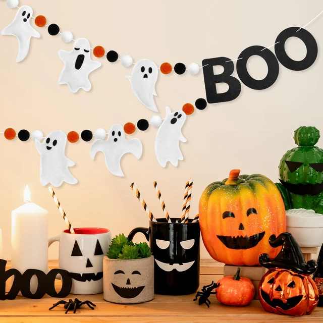 Alt view image 5 of 7 - 6.6Ft Ghost Garland Halloween Felt Boo Banner for Halloween Home Mantel Wall Window Decor Party Supplies