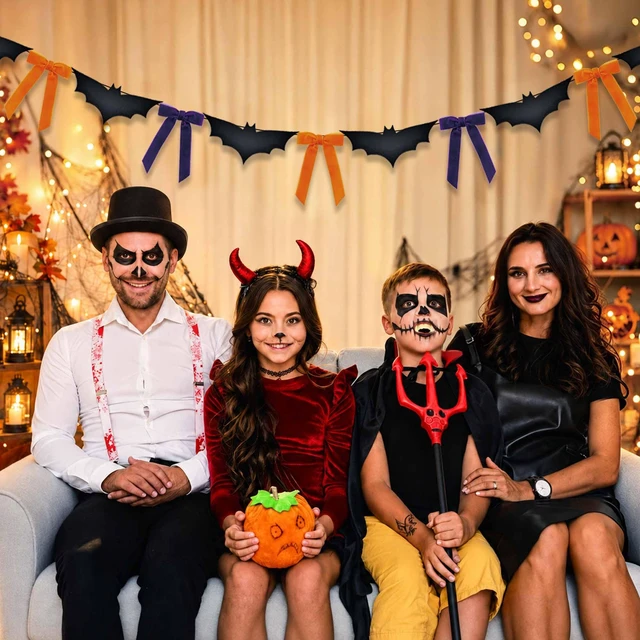 Alt view image 5 of 7 - Halloween Decorations 8.2 ft 3D Felt Bats and Velvet Bows Garland | NO DIY Black Bats Orange Purple Bows Hanging Halloween Garland Banner for Home Indoor Fireplace Mantel Wall Party Decor