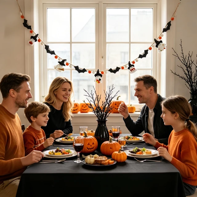 Alt view image 3 of 7 - Halloween Garland for Mantle, Ghost Bat Decor for Wall Party | 6.25 Ft, White Ghosts, Black Bats, Orange Pom Pom, Felt Fall Garland, Perfect for Fireplace Wall Party Table Tree Home Decor