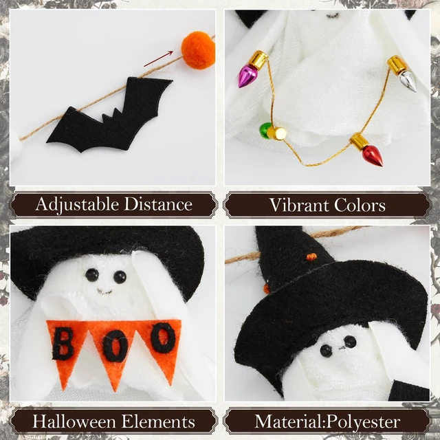 Alt view image 5 of 7 - Halloween Garland for Mantle, Ghost Bat Decor for Wall Party | 6.25 Ft, White Ghosts, Black Bats, Orange Pom Pom, Felt Fall Garland, Perfect for Fireplace Wall Party Table Tree Home Decor