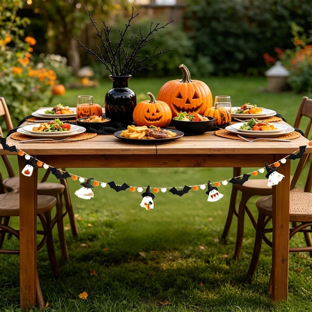 Alt view image 7 of 7 - Halloween Garland for Mantle, Ghost Bat Decor for Wall Party | 6.25 Ft, White Ghosts, Black Bats, Orange Pom Pom, Felt Fall Garland, Perfect for Fireplace Wall Party Table Tree Home Decor