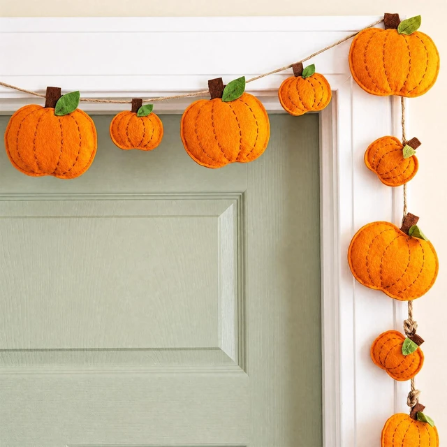 Main image of Fall Pumpkin Felt Garland 16.4 ft Pumpkin 3D Hanging Garland Thanksgiving Decorations for Autumn Harvest Home Mantel Fireplace Door Wall Indoor Outdoor Party Decor