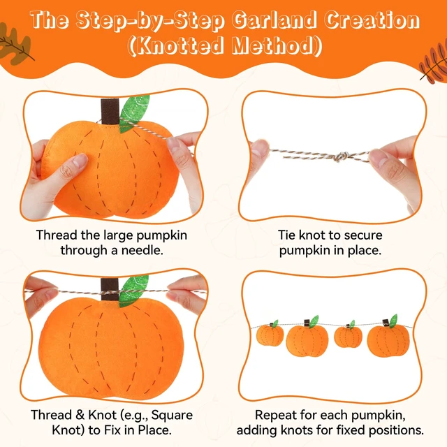 Alt view image 3 of 6 - Fall Pumpkin Felt Garland 16.4 ft Pumpkin 3D Hanging Garland Thanksgiving Decorations for Autumn Harvest Home Mantel Fireplace Door Wall Indoor Outdoor Party Decor