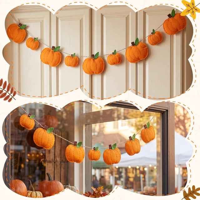 Alt view image 6 of 6 - Fall Pumpkin Felt Garland 16.4 ft Pumpkin 3D Hanging Garland Thanksgiving Decorations for Autumn Harvest Home Mantel Fireplace Door Wall Indoor Outdoor Party Decor
