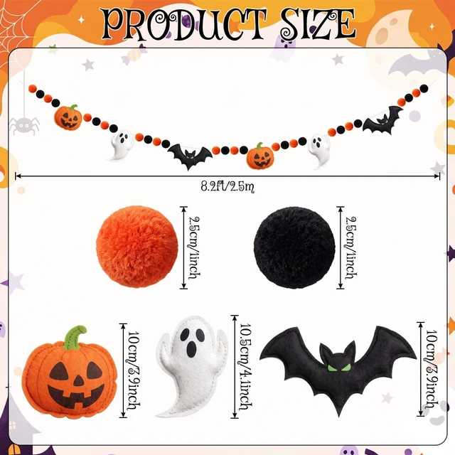 Alt view image 2 of 7 - Halloween Felt Banner Pom Pom Garland, Orange, Pumpkin | Halloween Felt party Decoration, for Outdoor Indoor, for Haunted Houses Decors Doorways Home Mantel Suppliers