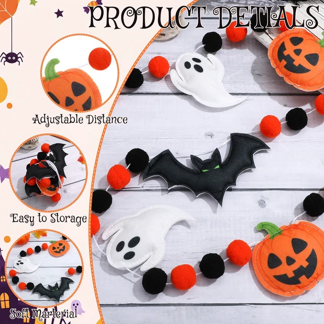 Alt view image 3 of 7 - Halloween Felt Banner Pom Pom Garland, Orange, Pumpkin | Halloween Felt party Decoration, for Outdoor Indoor, for Haunted Houses Decors Doorways Home Mantel Suppliers