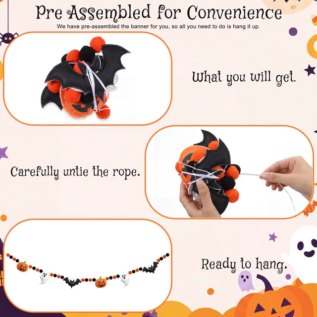 Alt view image 4 of 7 - Halloween Felt Banner Pom Pom Garland, Orange, Pumpkin | Halloween Felt party Decoration, for Outdoor Indoor, for Haunted Houses Decors Doorways Home Mantel Suppliers