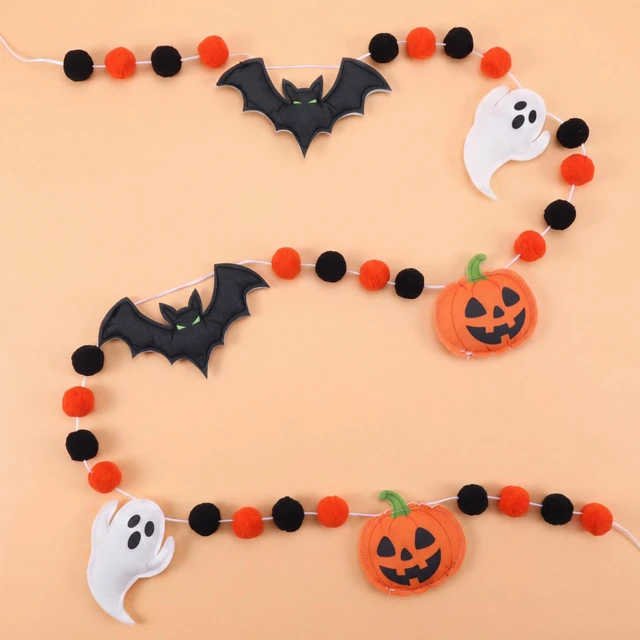 Alt view image 7 of 7 - Halloween Felt Banner Pom Pom Garland, Orange, Pumpkin | Halloween Felt party Decoration, for Outdoor Indoor, for Haunted Houses Decors Doorways Home Mantel Suppliers