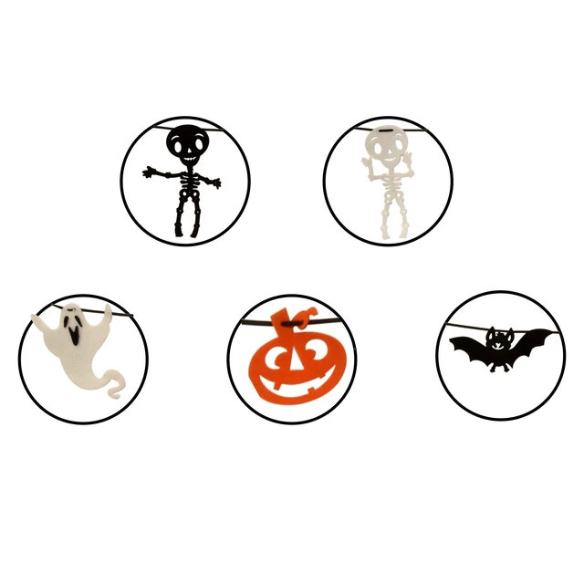 Alt view image 4 of 6 - Halloween Felt Garland 18 Ft Skeleton Bat Pumpkin Ghost Banner 2 Pack | 2 assorted 9 ft felt banners with skeletons, bats, pumpkins and ghosts for Halloween parties, mantels, walls and doorways.