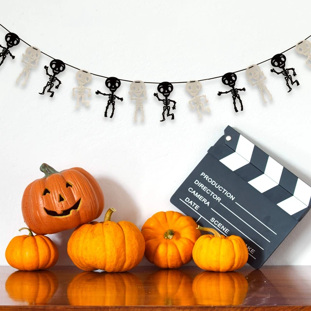 Alt view image 5 of 6 - Halloween Felt Garland 18 Ft Skeleton Bat Pumpkin Ghost Banner 2 Pack | 2 assorted 9 ft felt banners with skeletons, bats, pumpkins and ghosts for Halloween parties, mantels, walls and doorways.