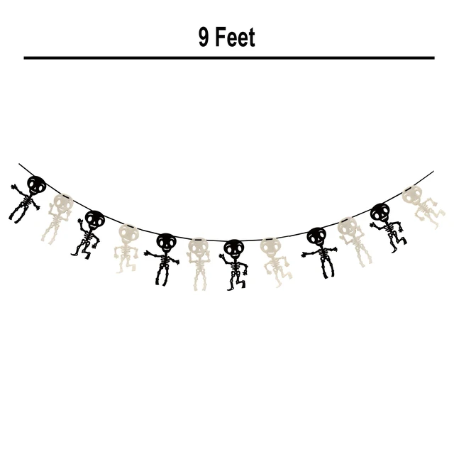 Alt view image 2 of 6 - Halloween Felt Garland 18 Ft Skeleton Bat Pumpkin Ghost Banner 2 Pack | 2 assorted 9 ft felt banners with skeletons, bats, pumpkins and ghosts for Halloween parties, mantels, walls and doorways.