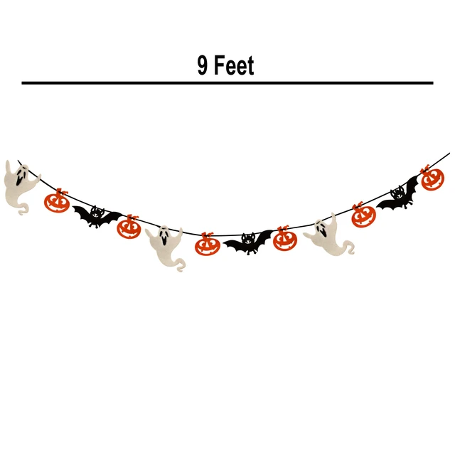 Alt view image 3 of 6 - Halloween Felt Garland 18 Ft Skeleton Bat Pumpkin Ghost Banner 2 Pack | 2 assorted 9 ft felt banners with skeletons, bats, pumpkins and ghosts for Halloween parties, mantels, walls and doorways.