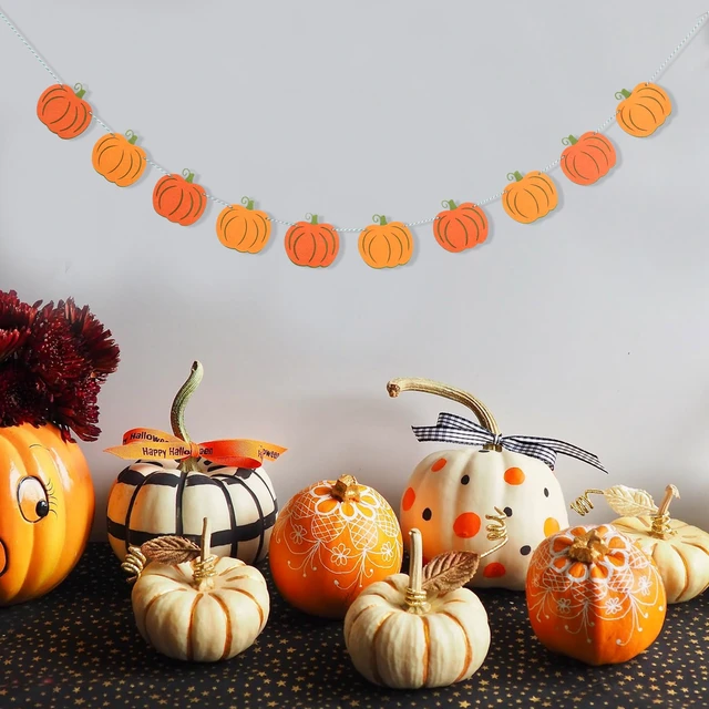 Alt view image 4 of 7 - Felt Pumpkin Garland - Halloween Pumpkin Banner, Thanksgiving Felt Double Layers Pumpkin Garland, Cute Pumpkin Banner for Halloween or Fall Harvest Party