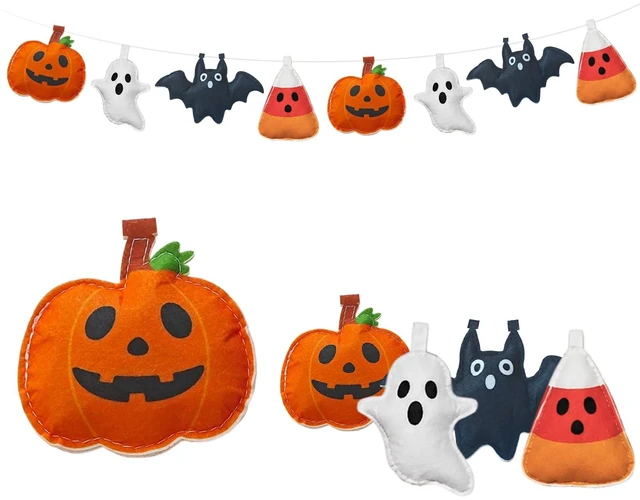 Main image of Ghost Felt Banner Garland Halloween Pumpkin Bat Banner | Felt Pumpkin Bat Ghost Candy Corn Garland Felt Hanging Decor for Wall Door Dessert Table Decor