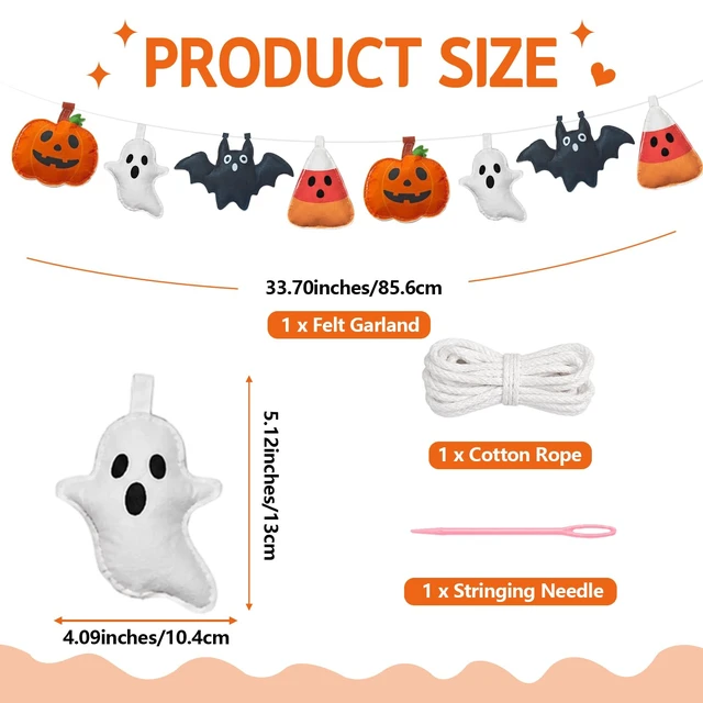 Alt view image 2 of 6 - Ghost Felt Banner Garland Halloween Pumpkin Bat Banner | Felt Pumpkin Bat Ghost Candy Corn Garland Felt Hanging Decor for Wall Door Dessert Table Decor