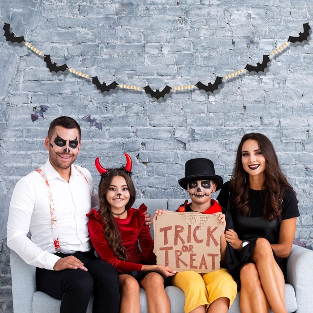 Alt view image 7 of 7 - 4.6 ft Halloween Decoration Garland, Wood Beads Felt Bats Garland Banner, Halloween Farmhouse Indoor Banners Decor for Fireplace Mental Walls