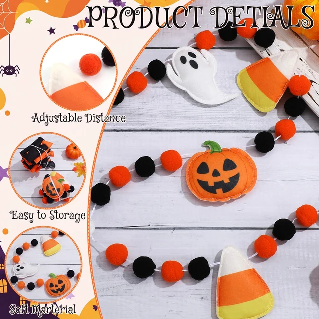 Alt view image 3 of 5 - Happy Halloween Felt Banner Halloween Party Decoration | Halloween Party Sign, Bat Pom Pom Ball, pumpkin, Candy Corn, Ghost, Pre Strung, for Haunted Houses Home
