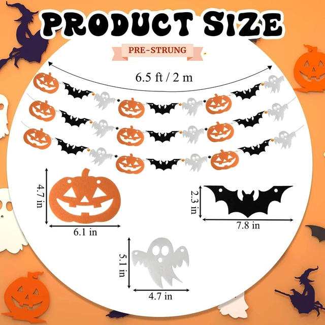 Alt view image 2 of 7 - 3-Pack Halloween Felt Garland Banner for Mantle Home Art Decor | Pre-strung 6.5 Ft - Each Cute Halloween Garland Banner Hanging Decor for Birthday Fall Party Wall Festival Decorations