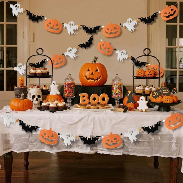 Alt view image 3 of 7 - 3-Pack Halloween Felt Garland Banner for Mantle Home Art Decor | Pre-strung 6.5 Ft - Each Cute Halloween Garland Banner Hanging Decor for Birthday Fall Party Wall Festival Decorations